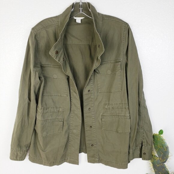 CASLON Jacket Oversized Utility Cargo Snap Army Green size S Military Shacket - Picture 6 of 13